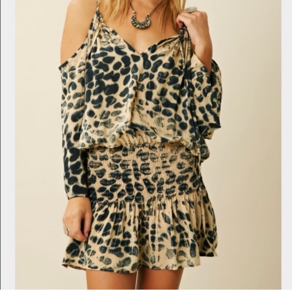 Blu Moon Leopard Print Open Shoulder Mini Dress